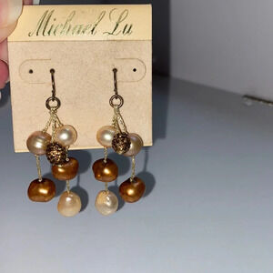 Michael Lu Cultured Pearl Dangling Earrings Brown Natural‎ Date Night Wedding